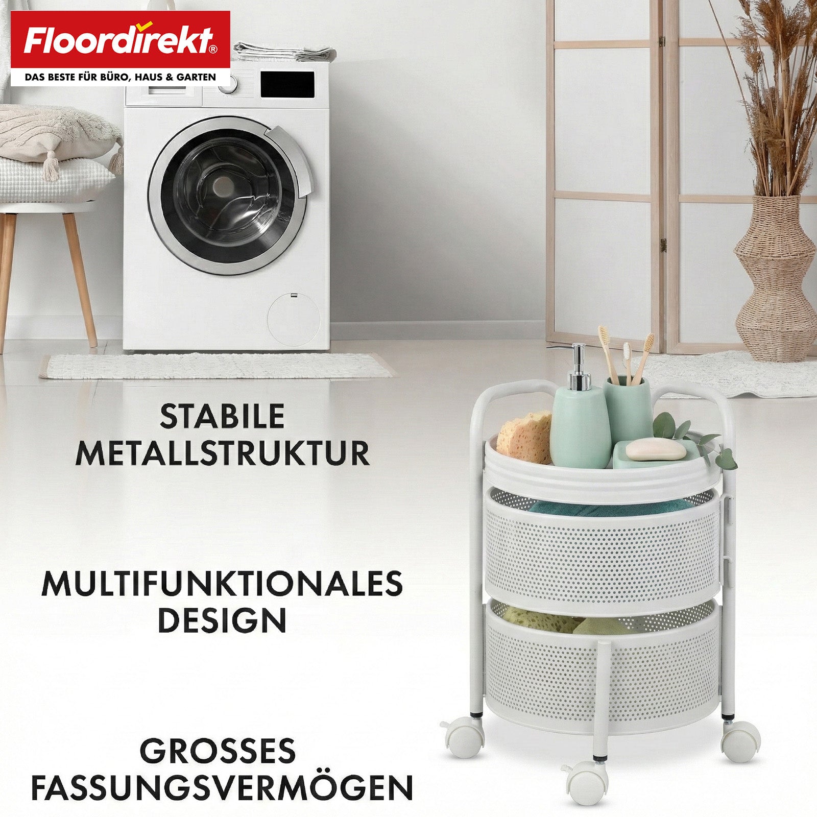 Rollwagen | Henry | Küchenwagen aus Stahl mit Rollen | Servierwagen | 3 oder 5 Etagen | Weiß & Schwarz