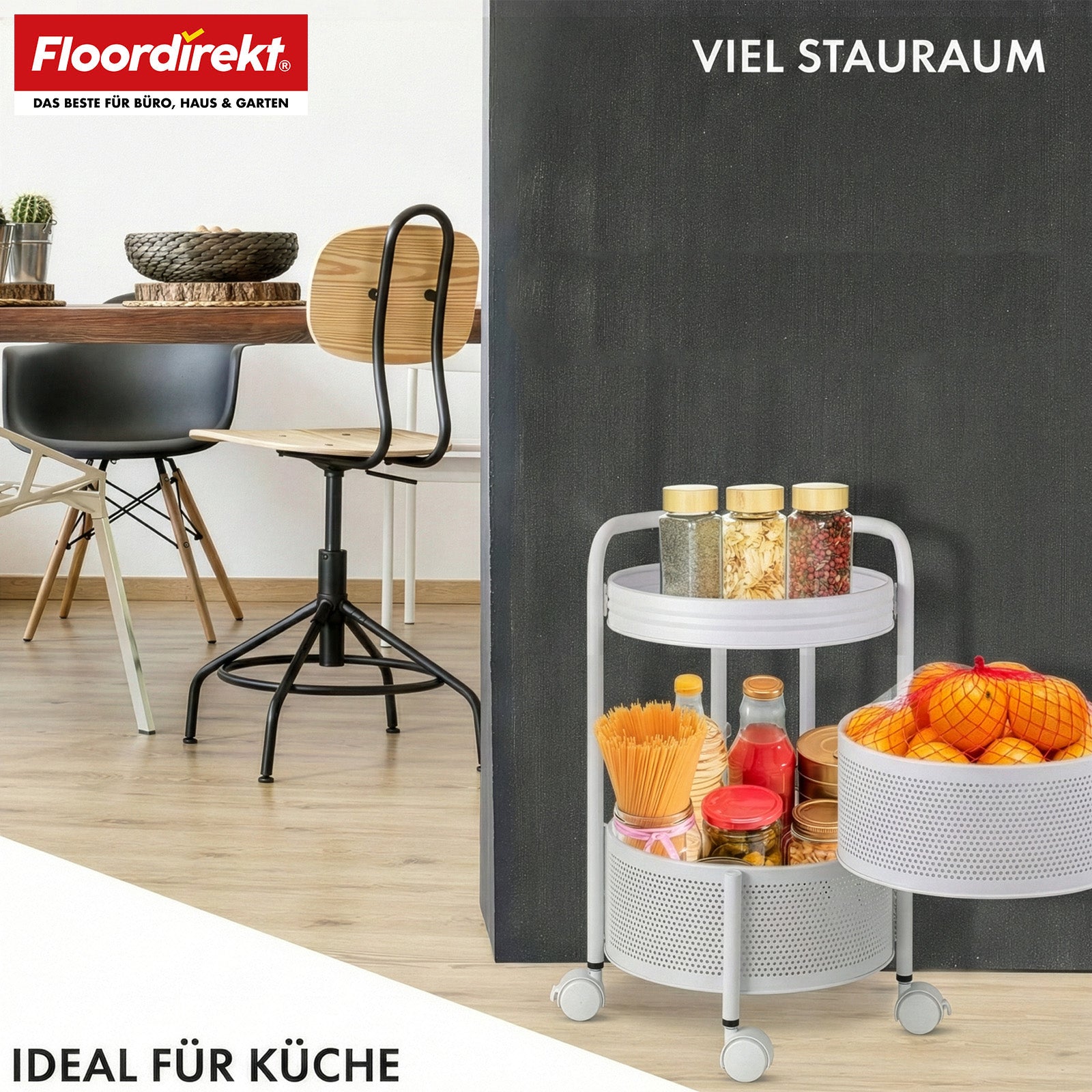 Rollwagen | Henry | Küchenwagen aus Stahl mit Rollen | Servierwagen | 3 oder 5 Etagen | Weiß & Schwarz