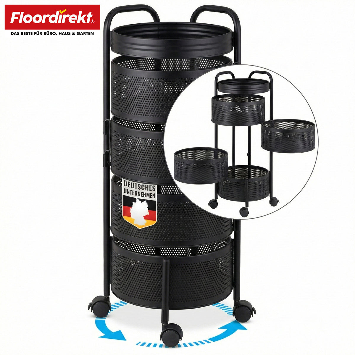 Rollwagen | Henry | Küchenwagen aus Stahl mit Rollen | Servierwagen | 3 oder 5 Etagen | Weiß & Schwarz