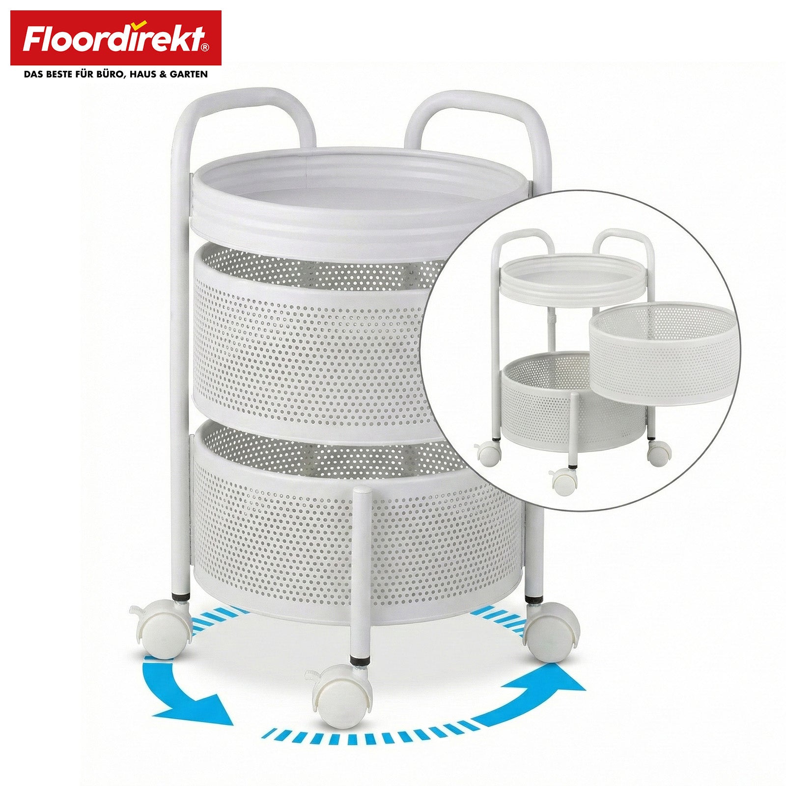 Rollwagen | Henry | Küchenwagen aus Stahl mit Rollen | Servierwagen | 3 oder 5 Etagen | Weiß & Schwarz