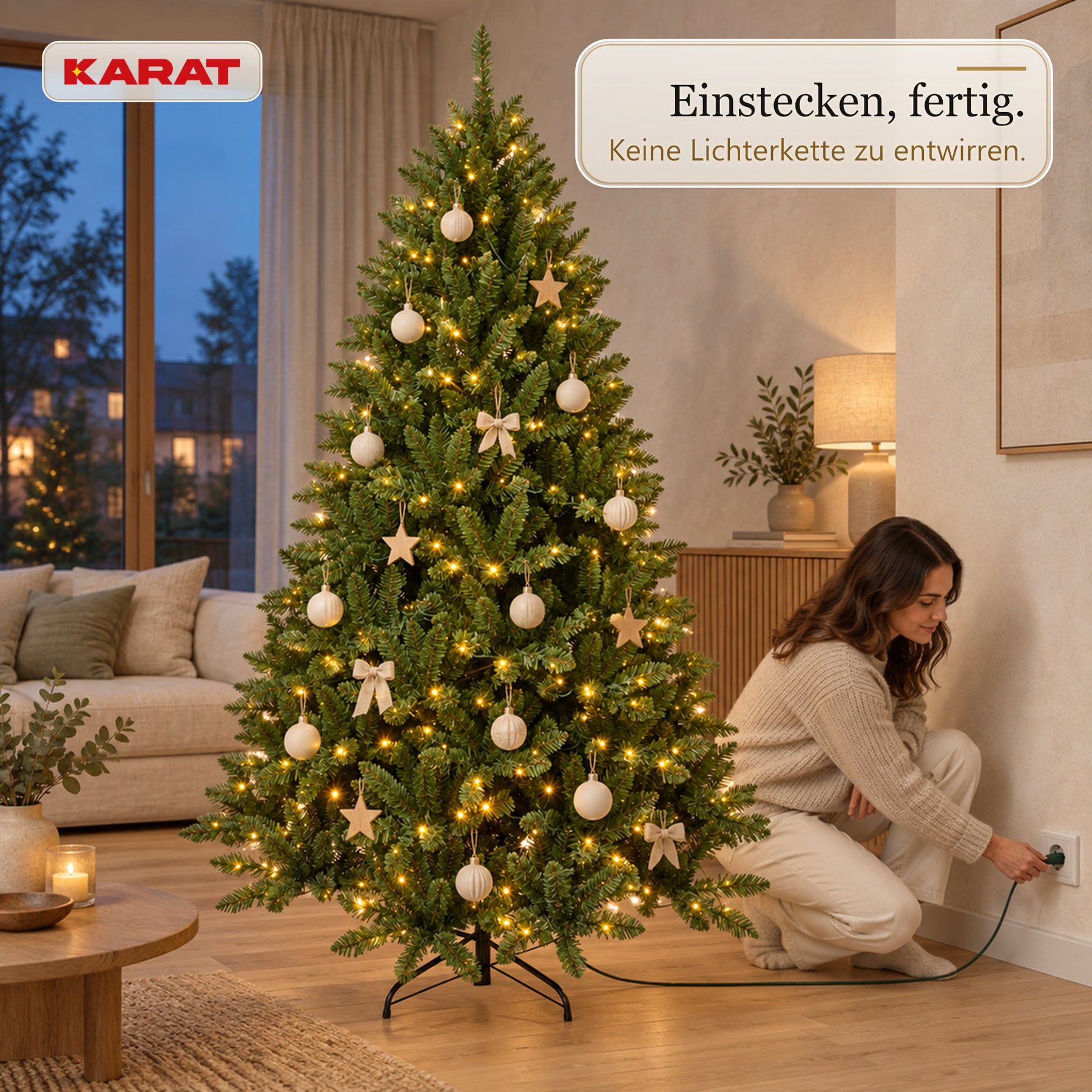 Künstlicher Weihnachtsbaum mit LED-Beleuchtung | Evergreen | Warmweiße LEDs & Metallständer | 150–240 cm