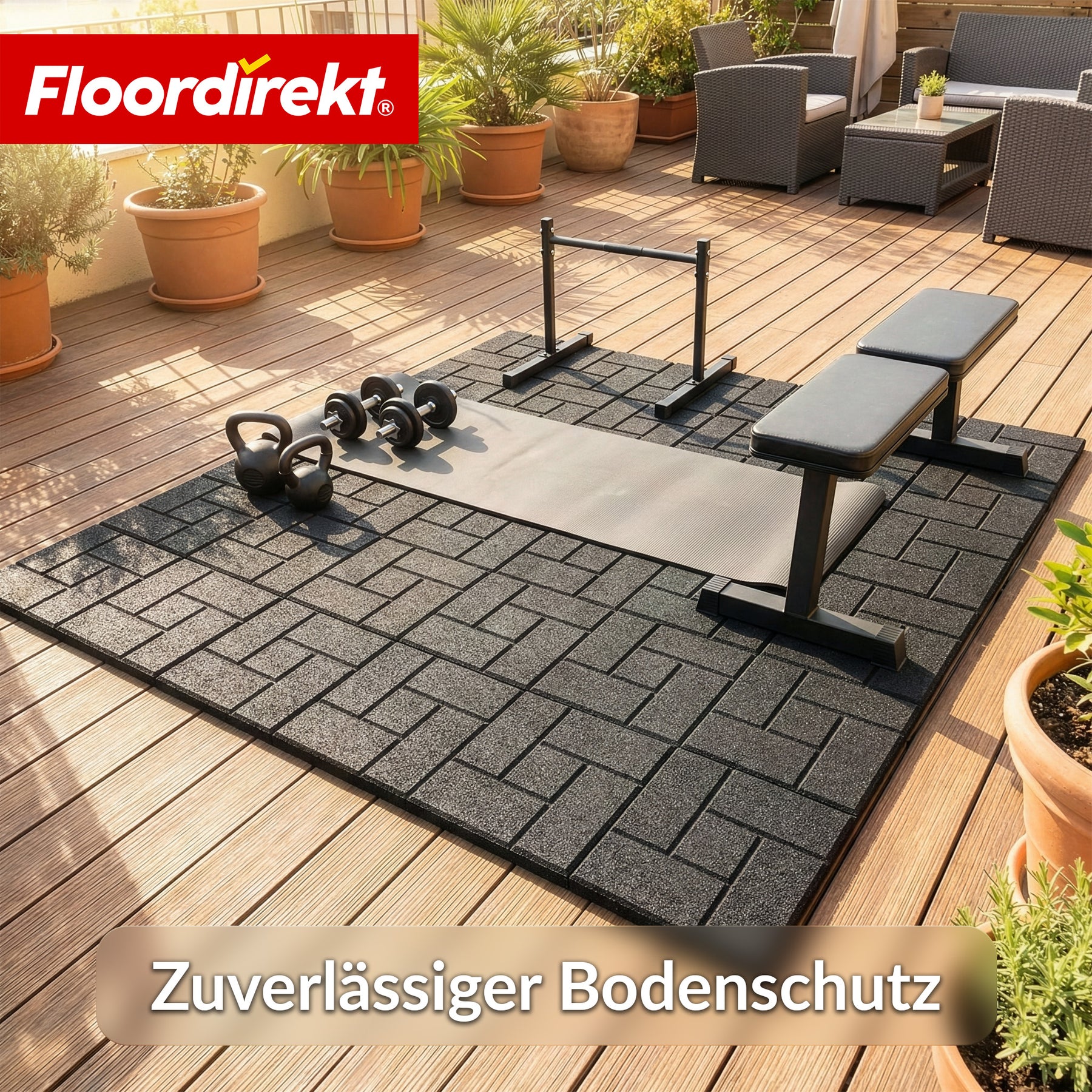 Fallschutzmatte | Paving Tile | 50x50 cm 25 mm | Gummiplatte in Pflasterstein-Optik | Terrasse, Garten & Außenbereich
