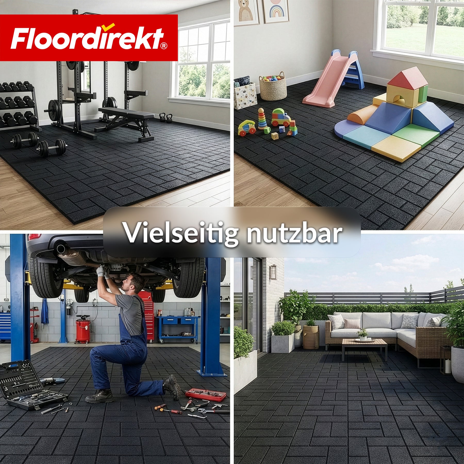 Fallschutzmatte | Paving Tile | 50x50 cm 25 mm | Gummiplatte in Pflasterstein-Optik | Terrasse, Garten & Außenbereich