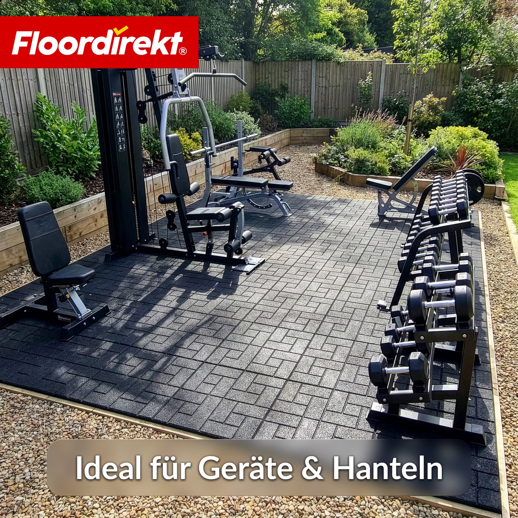 Fallschutzmatte | Paving Tile | 50x50 cm 25 mm | Gummiplatte in Pflasterstein-Optik | Terrasse, Garten & Außenbereich