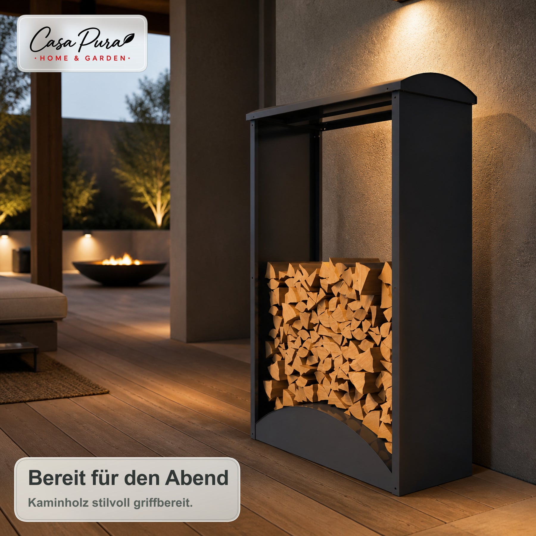 Kaminholzregal | Alexis | Brennholzregal aus verzinktem Stahl | Gewölbtes Dach | 98,4 × 52,4 × 160 cm