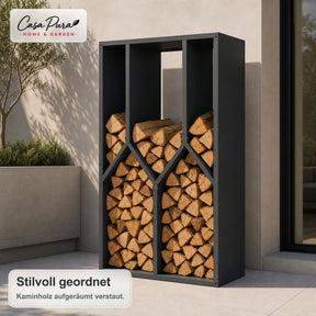 Kaminholzregal | Nikos | Brennholzregal aus verzinktem Stahl | Baumdesign | 95 × 50 × 160 cm
