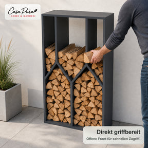 Kaminholzregal | Nikos | Brennholzregal aus verzinktem Stahl | Baumdesign | 95 × 50 × 160 cm