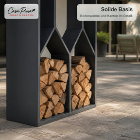 Kaminholzregal | Nikos | Brennholzregal aus verzinktem Stahl | Baumdesign | 95 × 50 × 160 cm