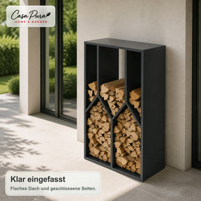 Kaminholzregal | Nikos | Brennholzregal aus verzinktem Stahl | Baumdesign | 95 × 50 × 160 cm