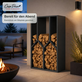 Kaminholzregal | Nikos | Brennholzregal aus verzinktem Stahl | Baumdesign | 95 × 50 × 160 cm