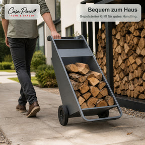 Kaminholzregal | Paolo | Mobiles Brennholzregal mit 2 Rädern & gepolstertem Griff | 43 × 56 × 116 cm