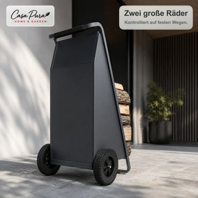 Kaminholzregal | Paolo | Mobiles Brennholzregal mit 2 Rädern & gepolstertem Griff | 43 × 56 × 116 cm