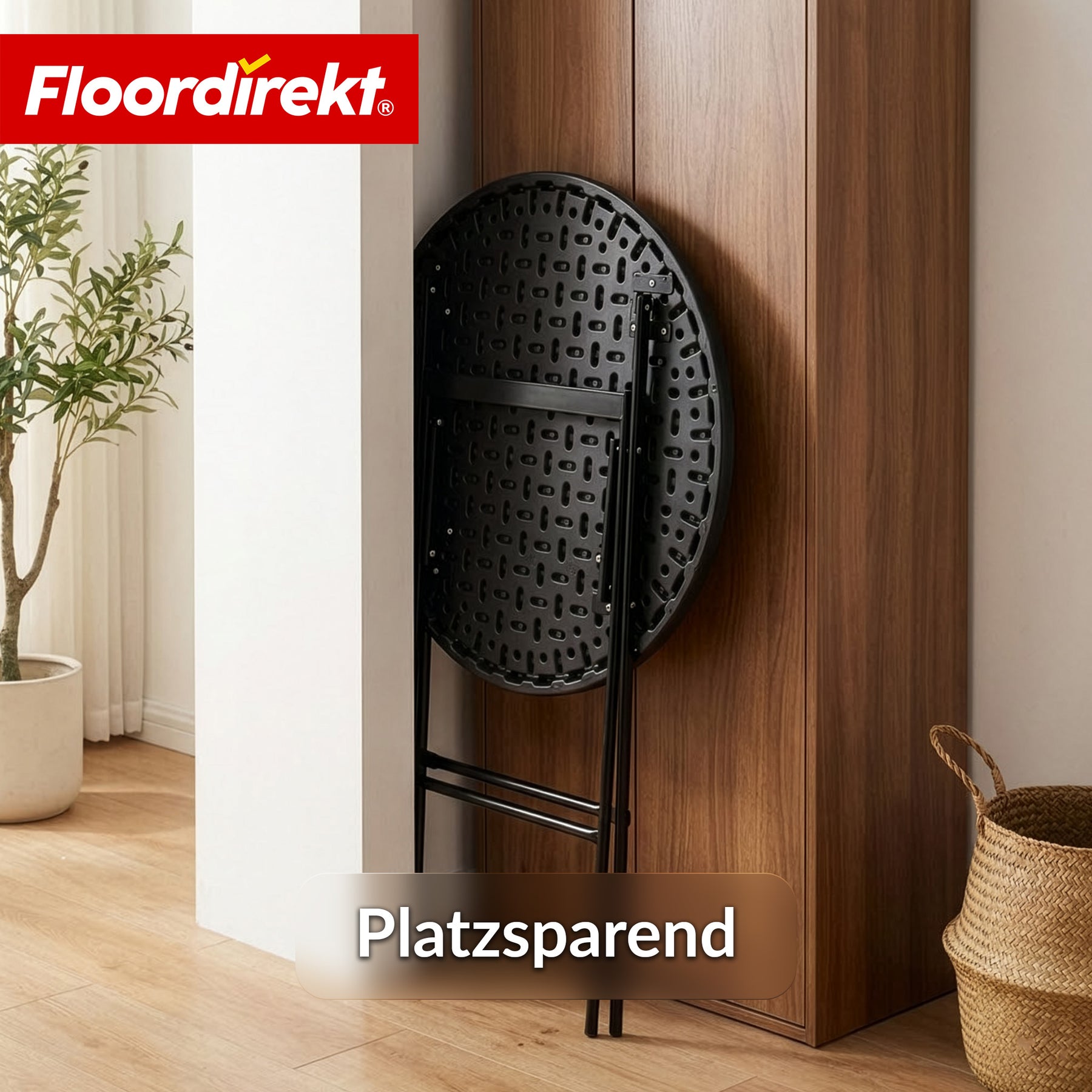 Klapptisch | Toyama | Runder, klappbarer Gartentisch in Rattan-Optik, schwarz | Ø 60 cm