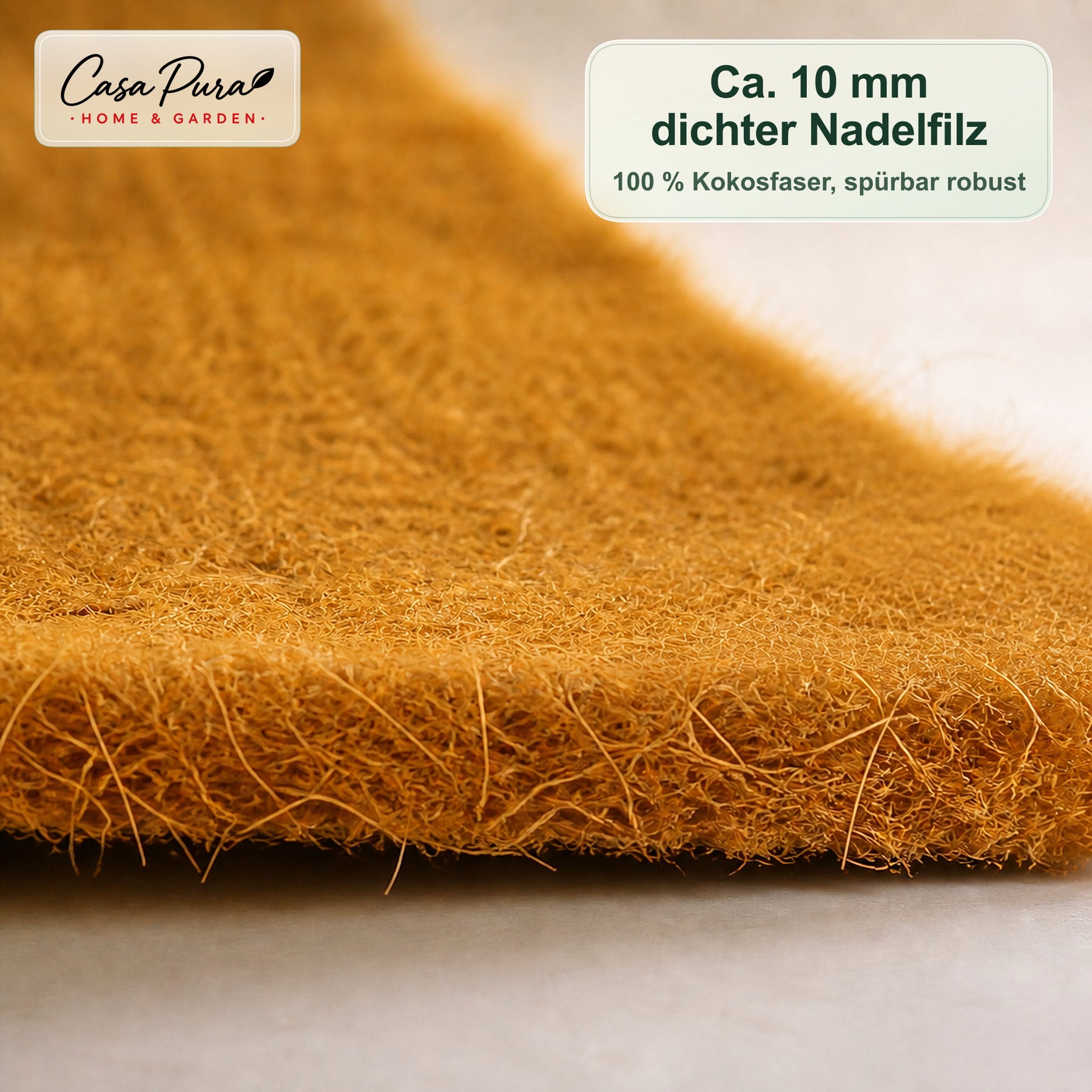Kokosmatte 100 × 1000 cm | 10 m Rolle aus 100 % Kokosfaser | 10 mm stark