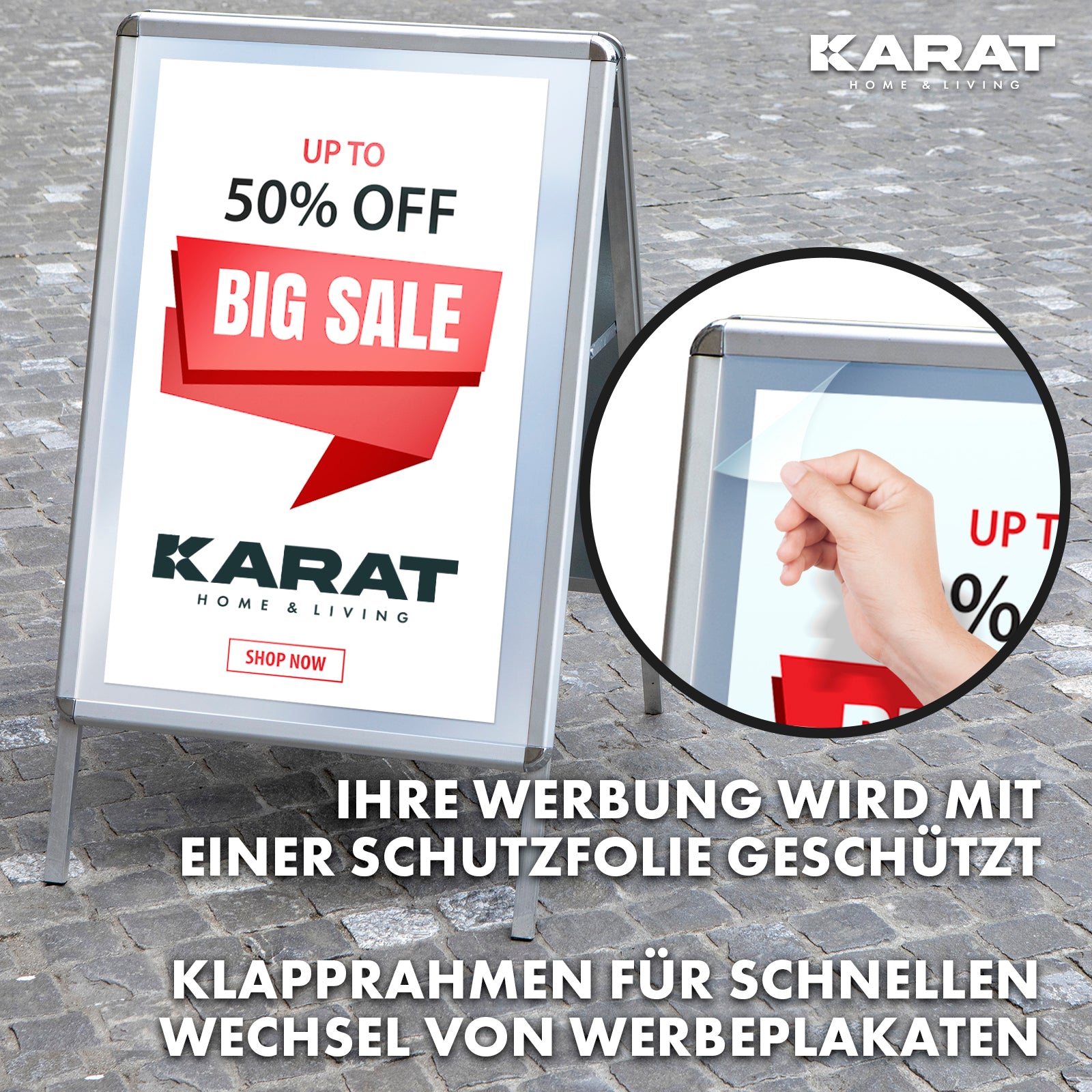 Kundenstopper | DIN A1 & A2 | Doppelseitiger Gehwegaufsteller, Werbeaufsteller aus Aluminium