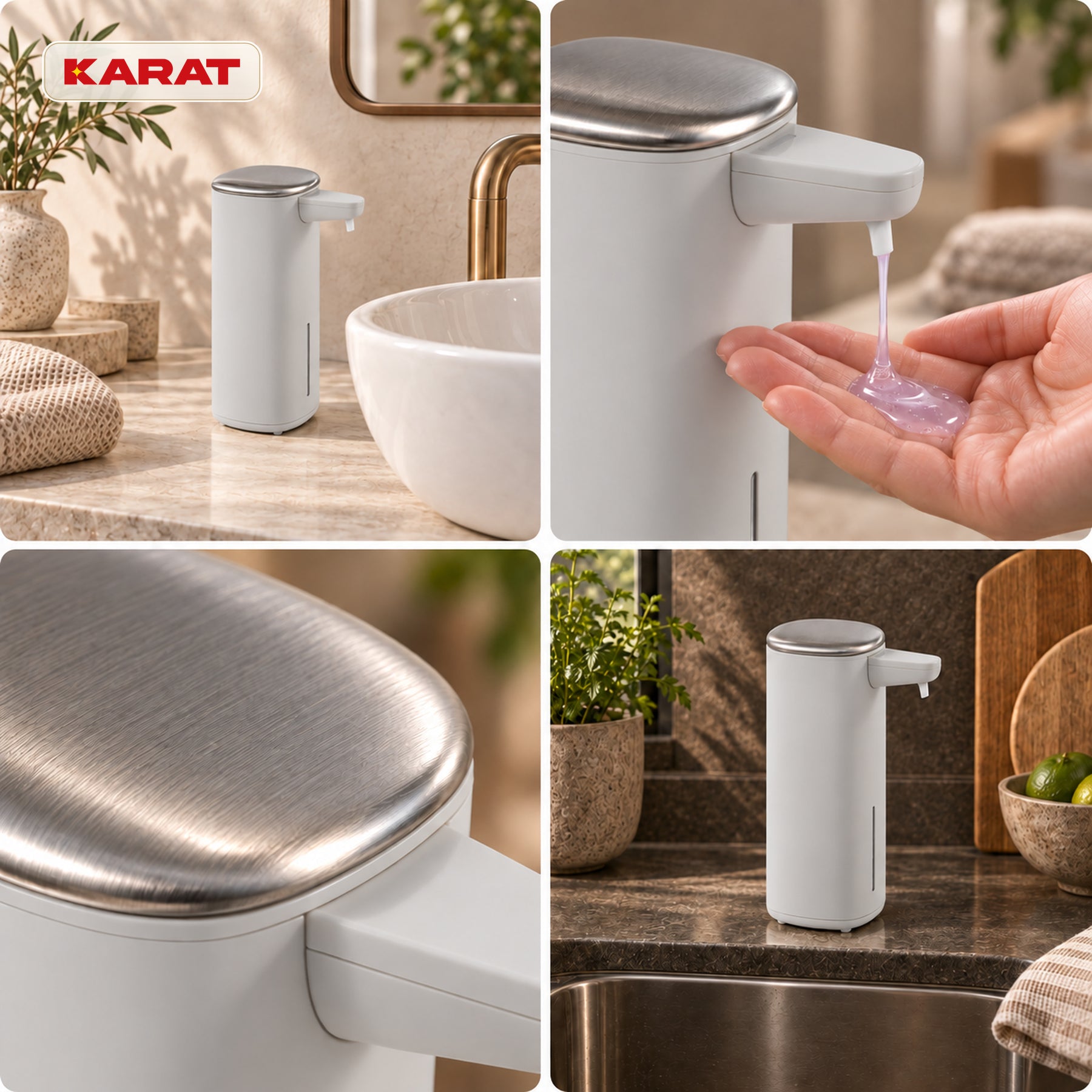 Automatischer Flüssigseifenspender | Liora | Berührungsloser Seifenspender mit Sensor, USB-C-Akku & Edelstahl | 250 ml
