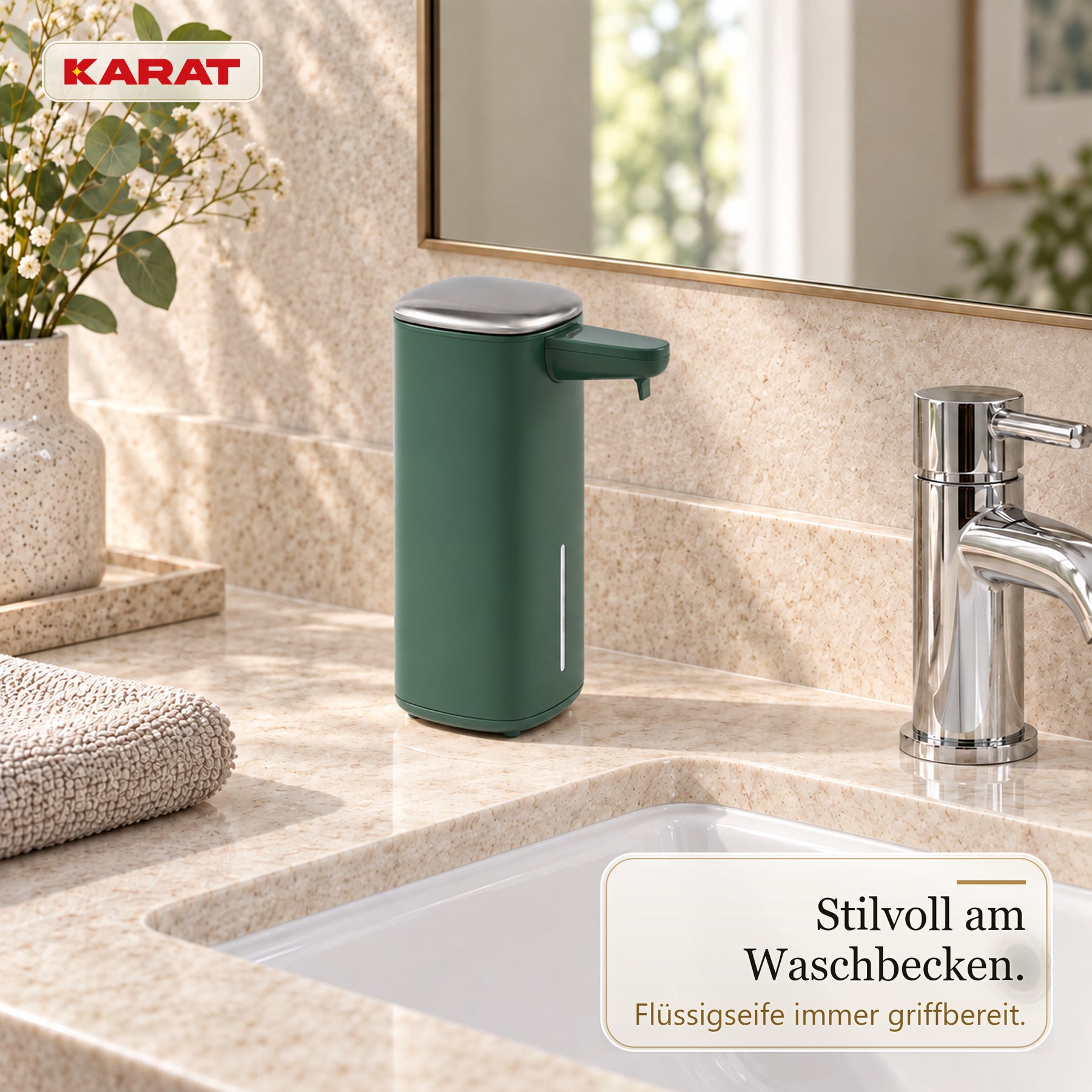 Automatischer Flüssigseifenspender | Liora | Berührungsloser Seifenspender mit Sensor, USB-C-Akku & Edelstahl | 250 ml