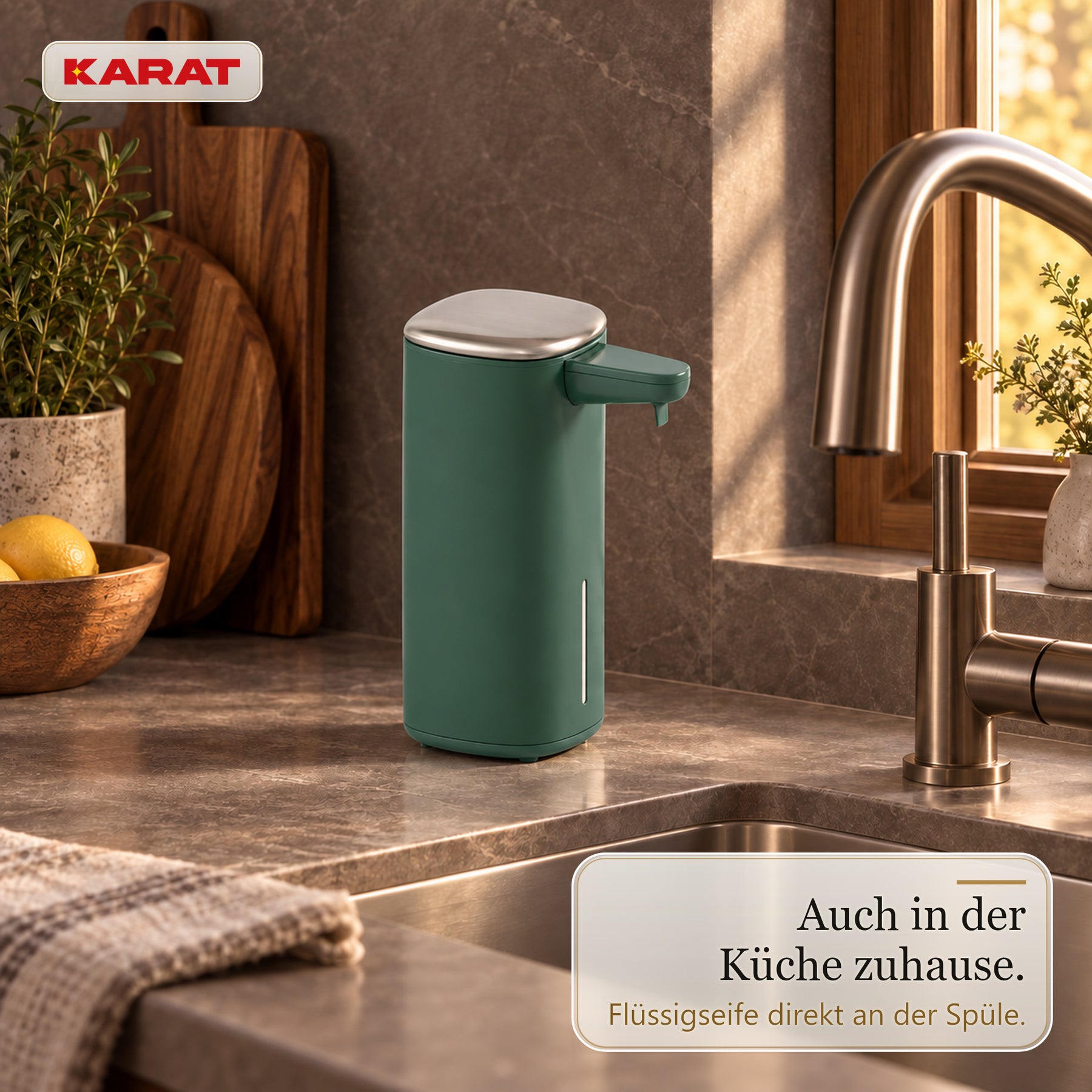 Automatischer Flüssigseifenspender | Liora | Berührungsloser Seifenspender mit Sensor, USB-C-Akku & Edelstahl | 250 ml