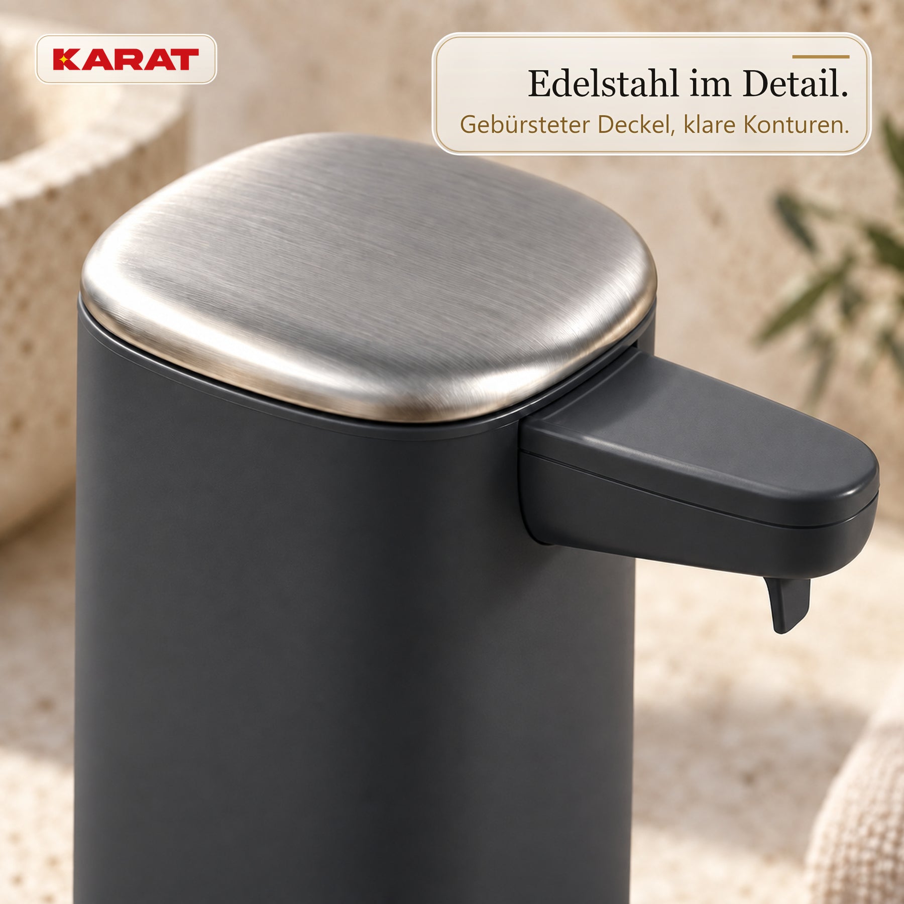 Automatischer Flüssigseifenspender | Liora | Berührungsloser Seifenspender mit Sensor, USB-C-Akku & Edelstahl | 250 ml