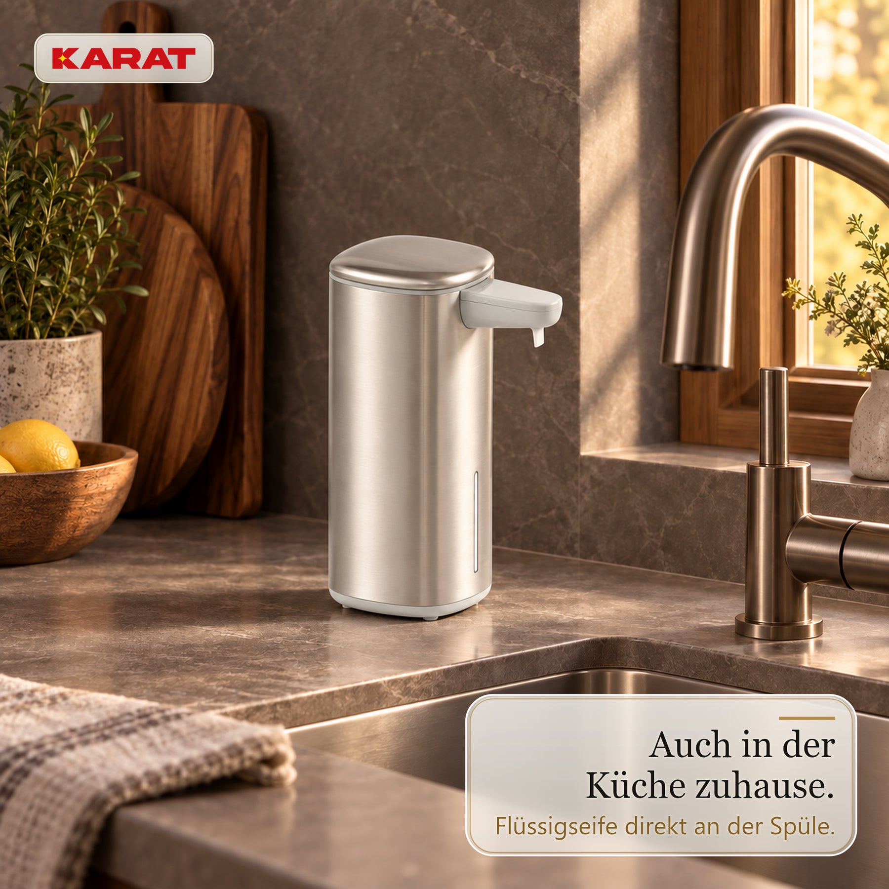 Automatischer Flüssigseifenspender | Liora | Berührungsloser Seifenspender mit Sensor, USB-C-Akku & Edelstahl | 250 ml