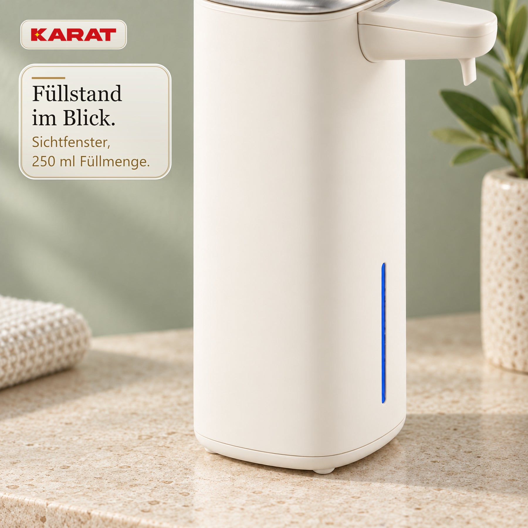 Automatischer Schaumseifenspender | Liora | Berührungsloser Seifenspender mit Sensor, USB-C-Akku & Edelstahl | 250 ml