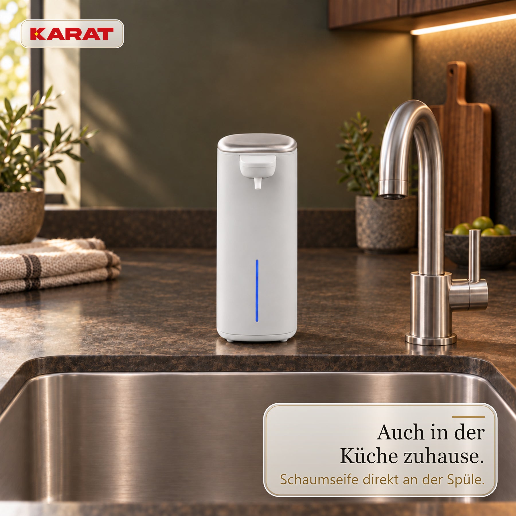 Automatischer Schaumseifenspender | Liora | Berührungsloser Seifenspender mit Sensor, USB-C-Akku & Edelstahl | 250 ml