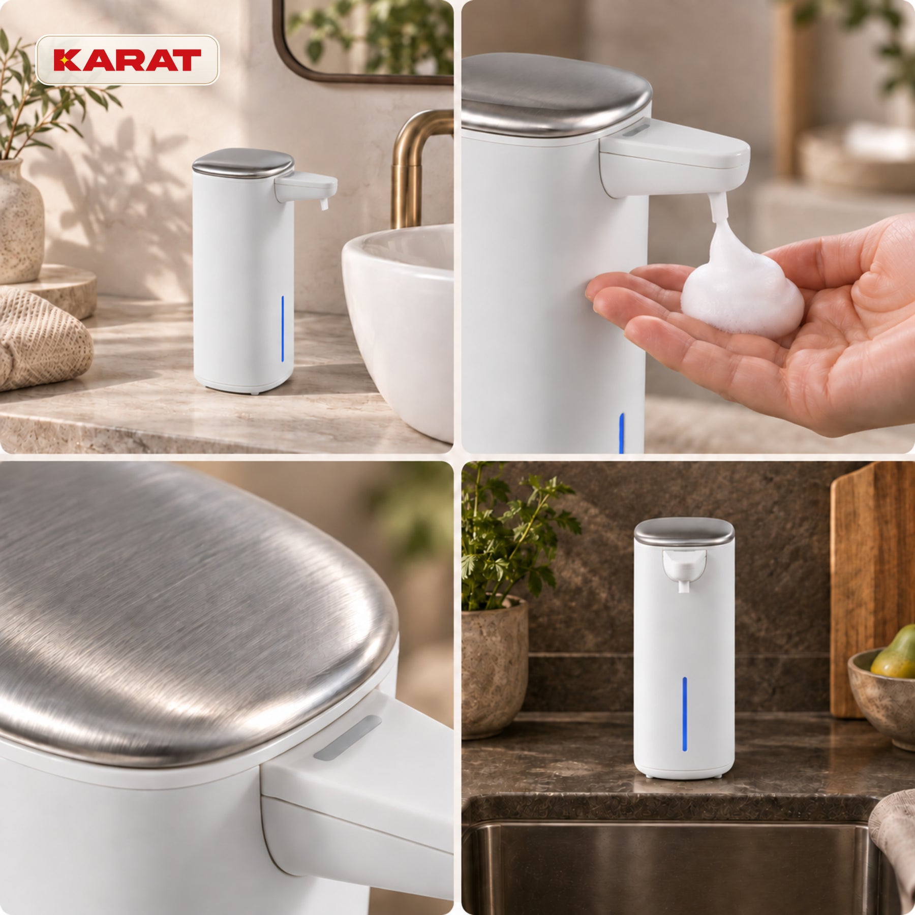 Automatischer Schaumseifenspender | Liora | Berührungsloser Seifenspender mit Sensor, USB-C-Akku & Edelstahl | 250 ml