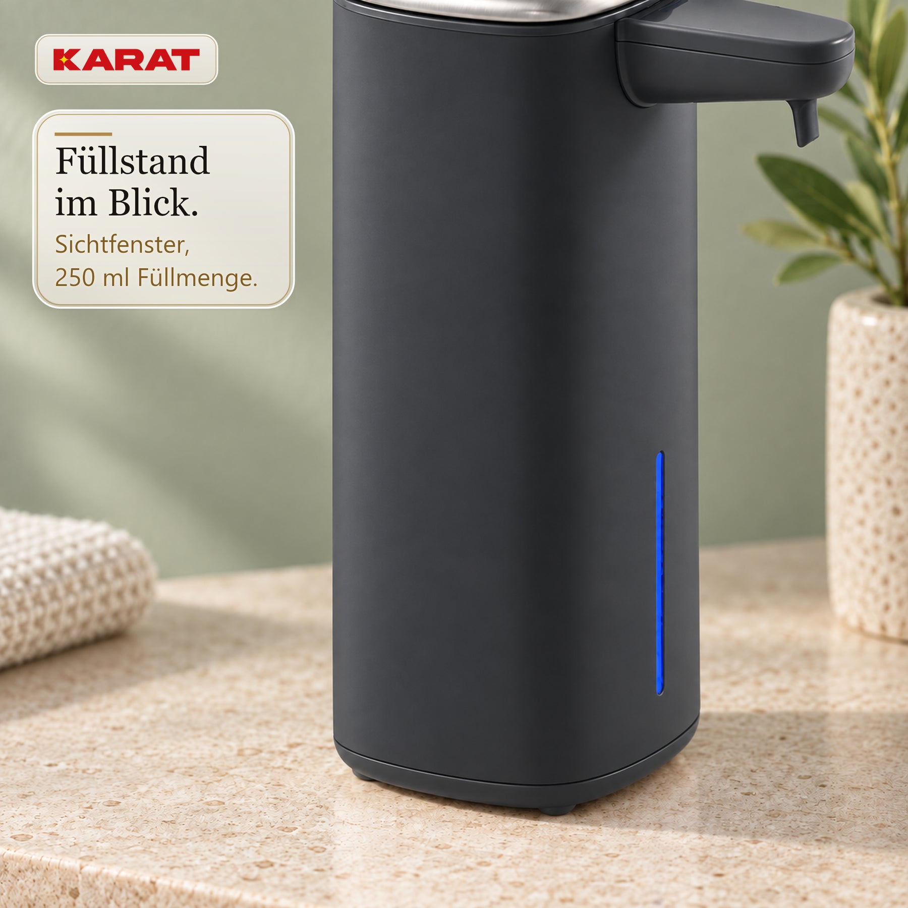 Automatischer Schaumseifenspender | Liora | Berührungsloser Seifenspender mit Sensor, USB-C-Akku & Edelstahl | 250 ml