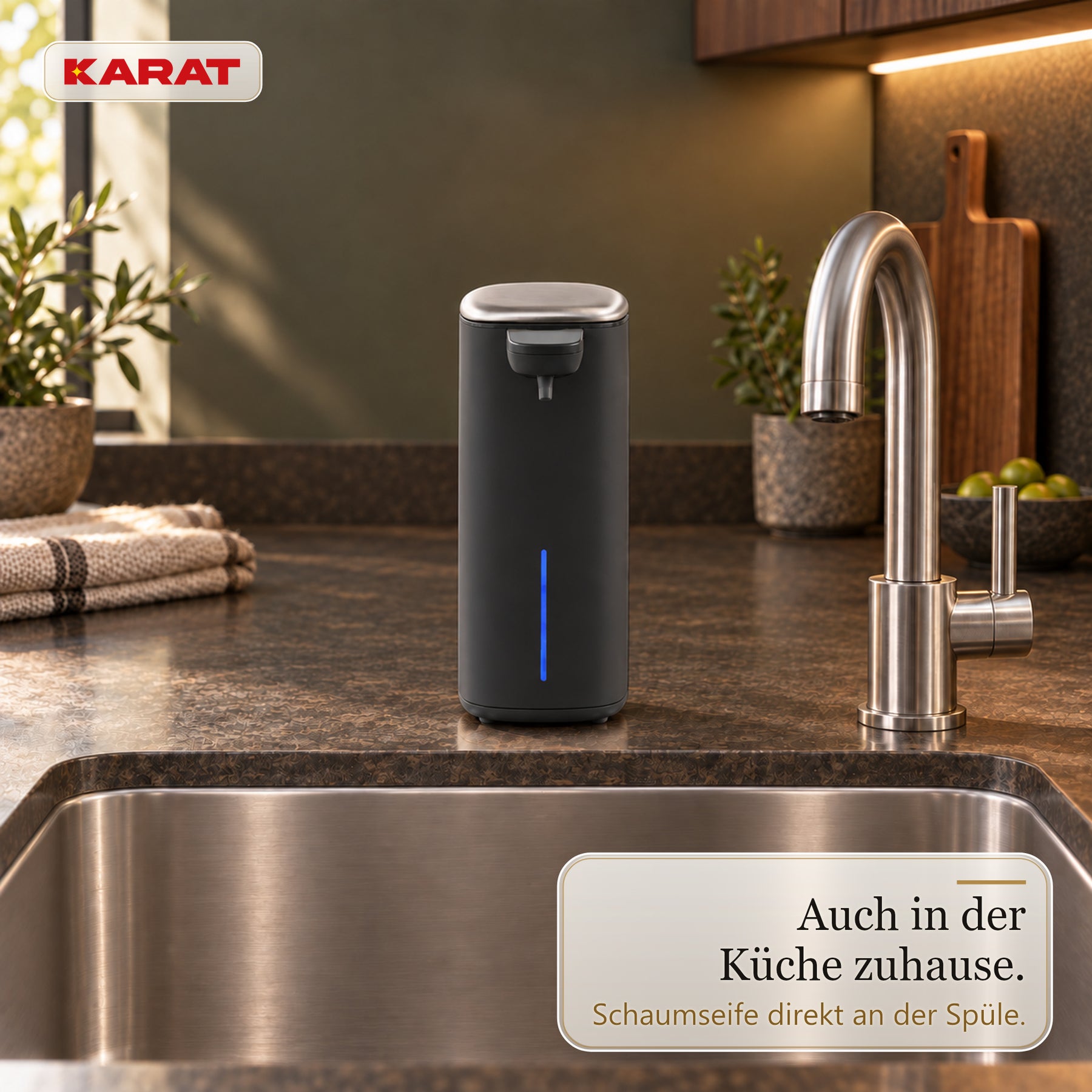 Automatischer Schaumseifenspender | Liora | Berührungsloser Seifenspender mit Sensor, USB-C-Akku & Edelstahl | 250 ml
