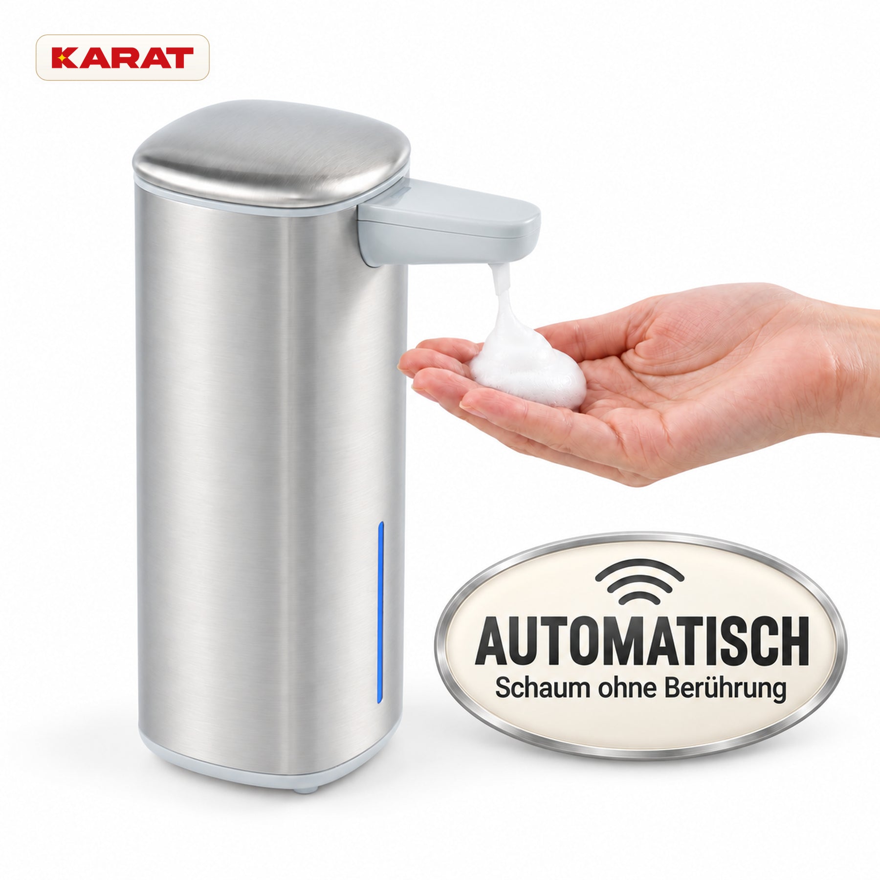 Automatischer Schaumseifenspender | Liora | Berührungsloser Seifenspender mit Sensor, USB-C-Akku & Edelstahl | 250 ml