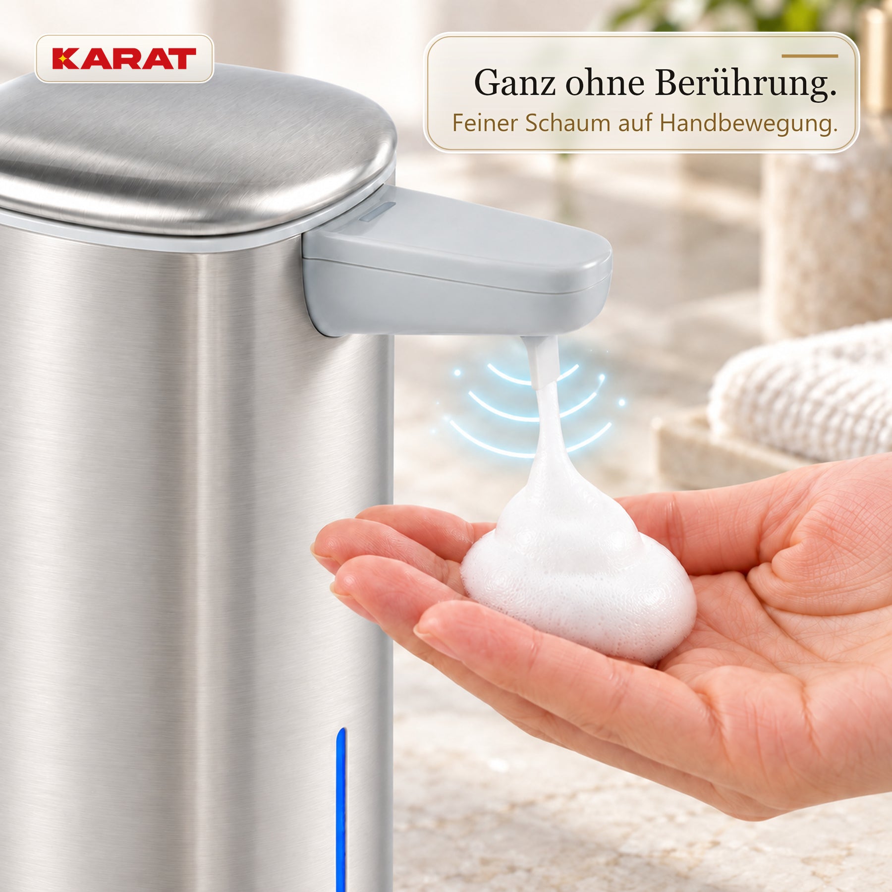 Automatischer Schaumseifenspender | Liora | Berührungsloser Seifenspender mit Sensor, USB-C-Akku & Edelstahl | 250 ml