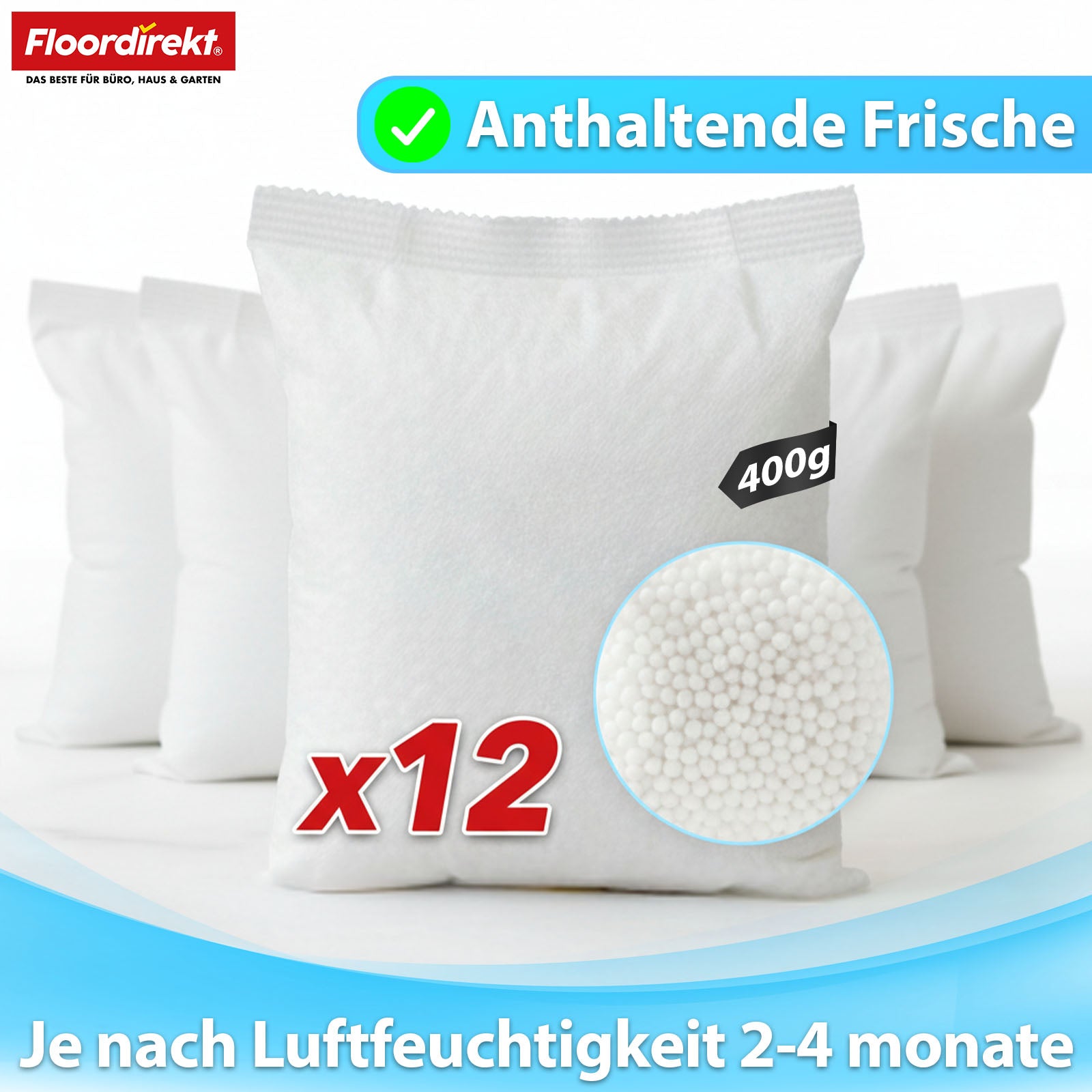 Luftentfeuchter Nachfüllpack 12er Set | Habo | Nachfüllbeutel für Raumentfeuchter für Keller, Bad, Wohnräume
