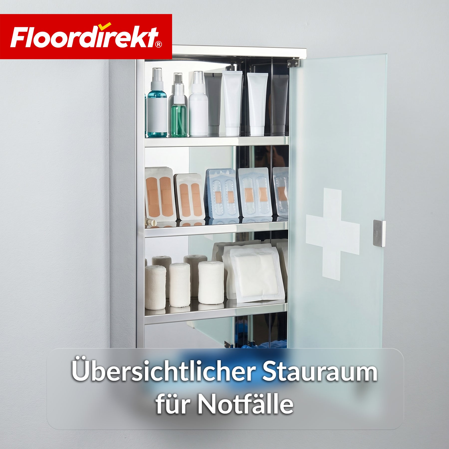 Medizinschrank | Allen | Abschließbarer Arzneischrank aus Edelstahl oder weiß pulverbeschichtet | Medikamentenschrank mit Glastür