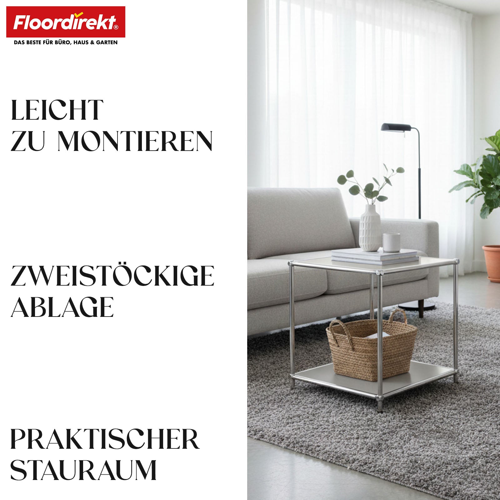 Metallregal | Concept Epure MK-012 | Offenes Beistell- & Aufbewahrungsregal mit 2 Ablagen | In mehreren Farben erhältlich