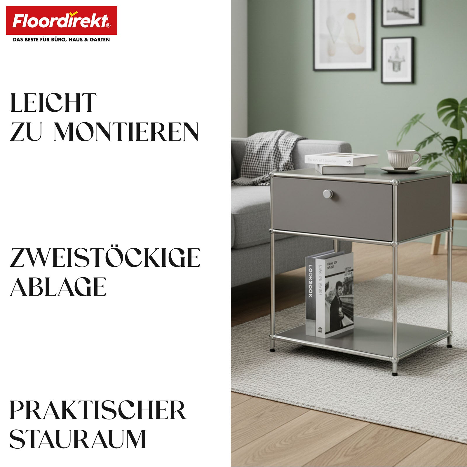 Metallregal | Concept Epure MK-139 | Beistell- & Aufbewahrungsregal mit Schublade & Ablagen | In mehreren Farben erhältlich