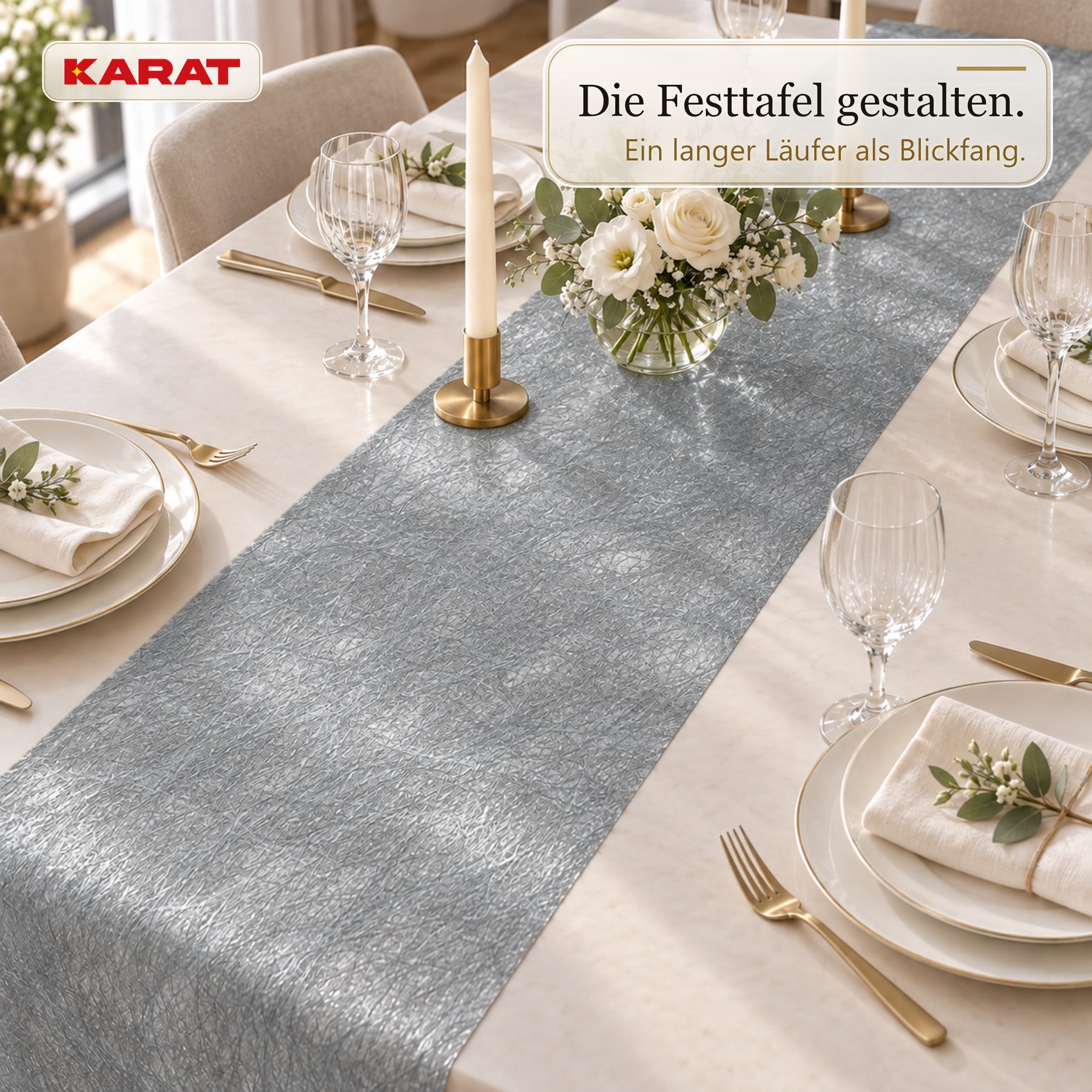 Tischläufer | Monarch | Dekovlies mit Metallic-Schimmer | 30 cm x 25 m Rolle | 13 Farben
