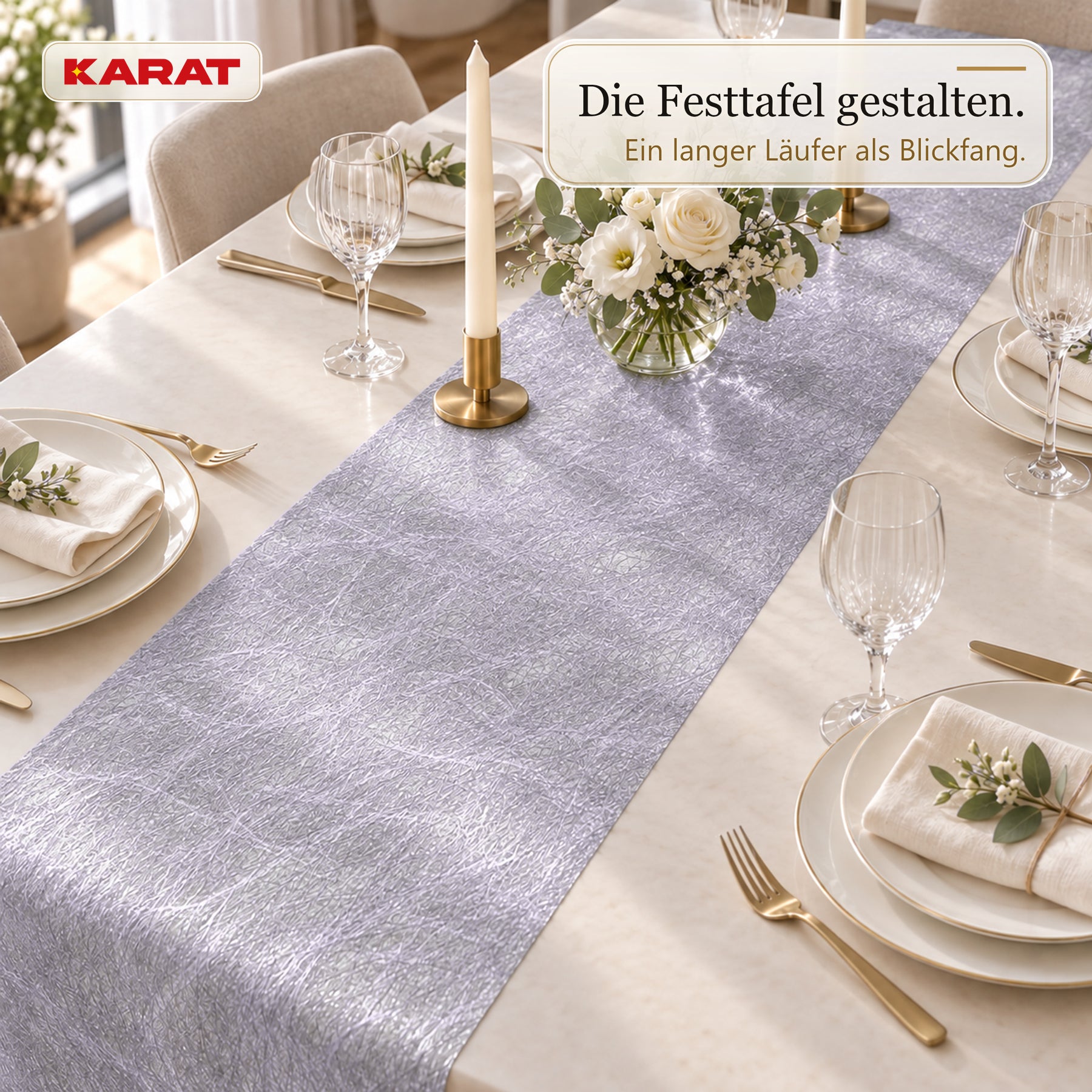 Tischläufer | Monarch | Dekovlies mit Metallic-Schimmer | 30 cm x 25 m Rolle | 13 Farben