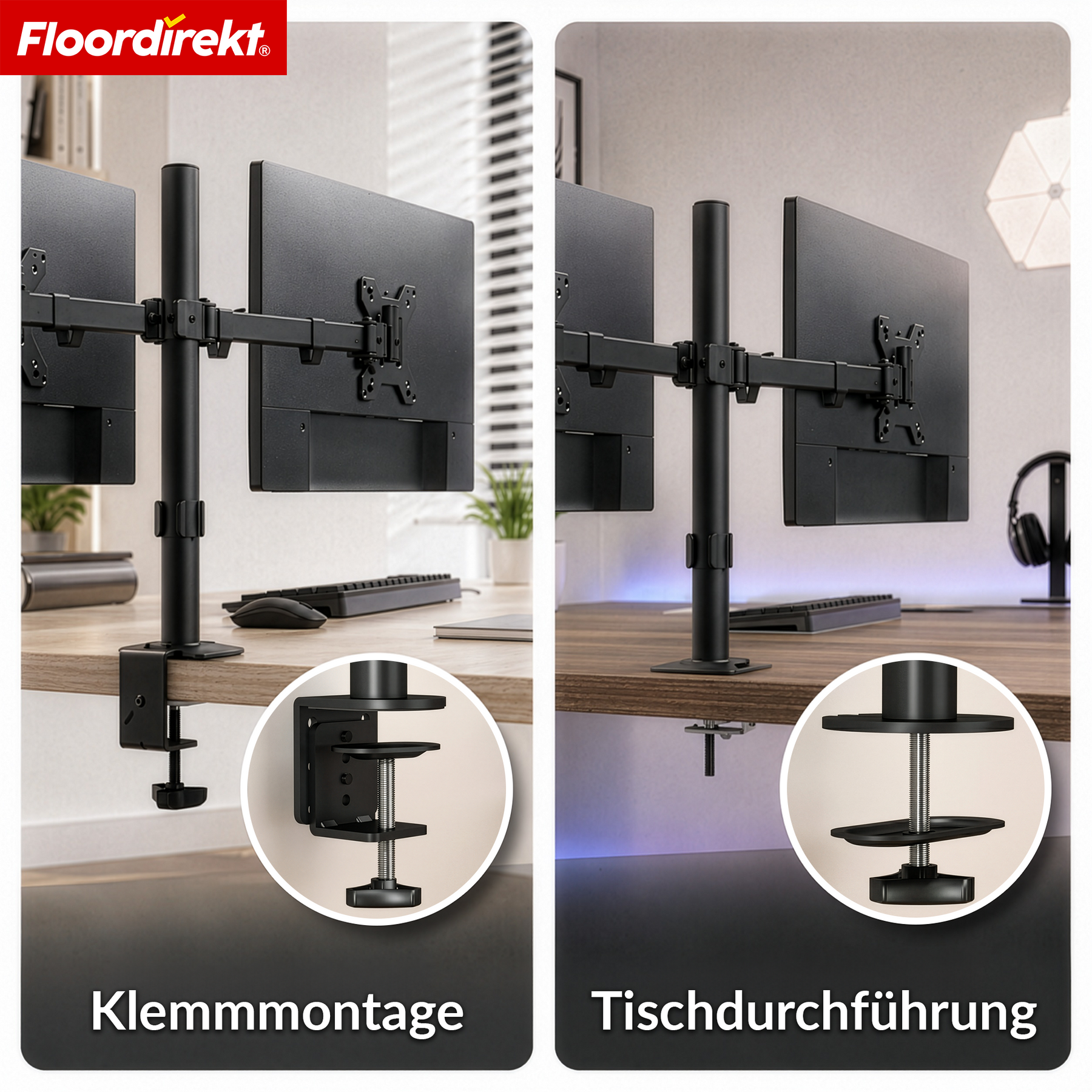 Monitorarm | Flexibel verstellbare Monitorhalterung mit Tischklemme für 1 oder 2 Monitore
