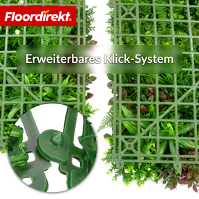 Pflanzenwand | Meadow | Natürliches Kunstpflanzen-Panel, sonnenbeständig & pflegefrei | Erweiterbares Klick-System | 100 × 100 cm