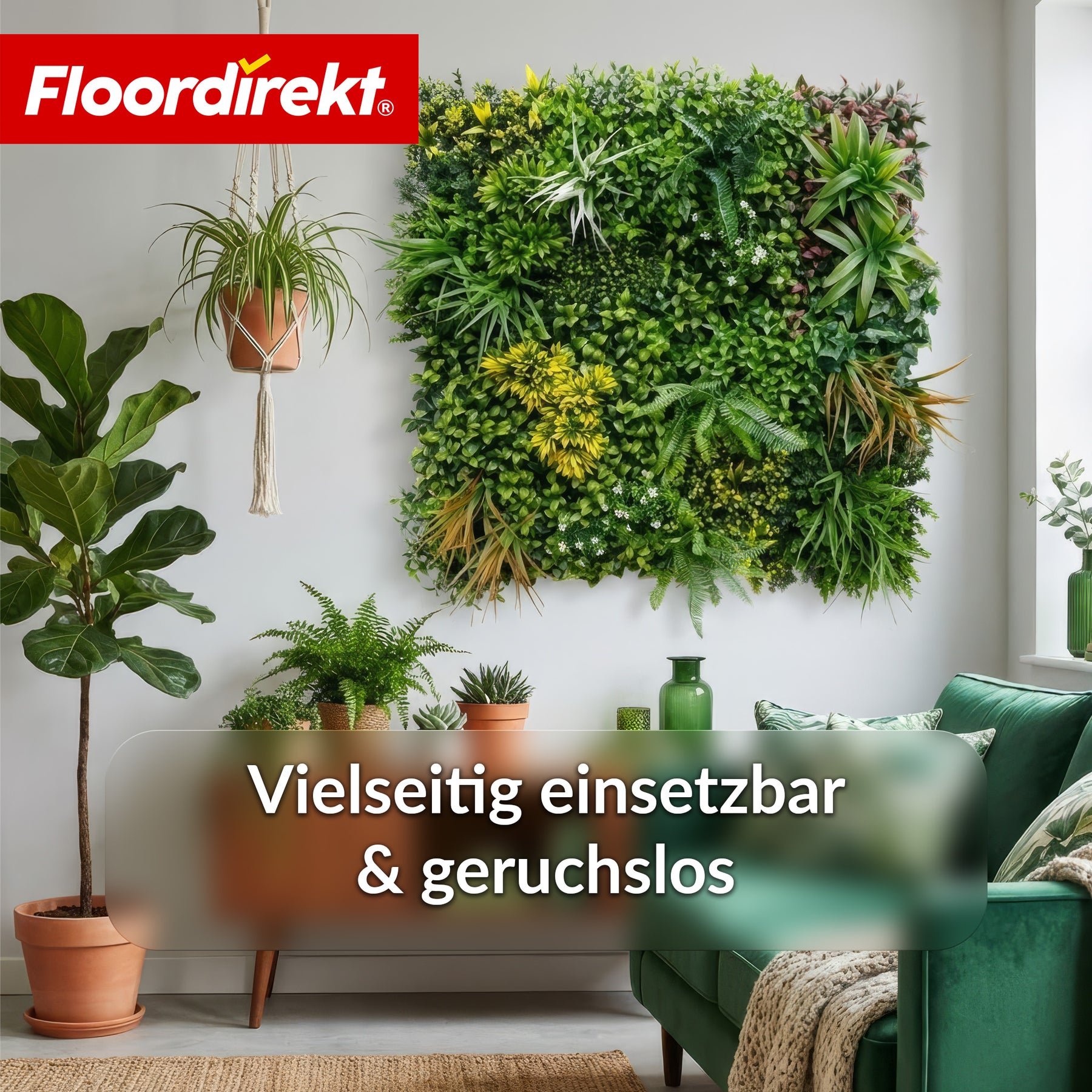 Pflanzenwand | Spring Garden | Natürliches, pflegefreies Grün-Panel | Sonnenbeständig & erweiterbar mit Klick-System | 100 × 100 cm