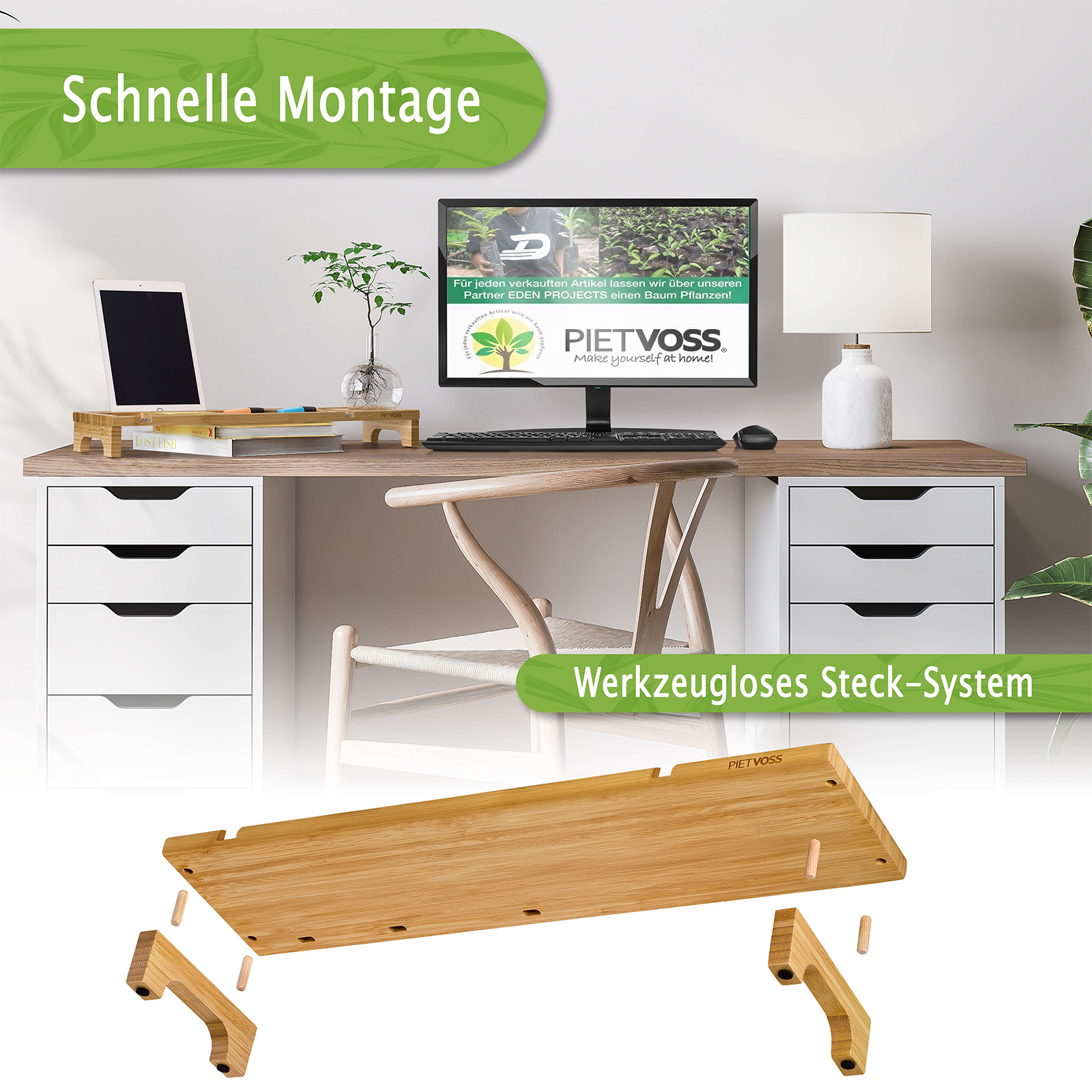 PIETVOSS Schreibtisch-Organizer aus Bambus-Holz