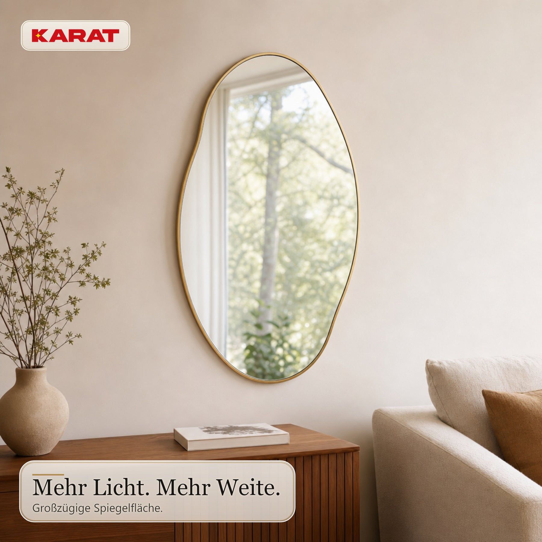 Wandspiegel | Lena | Organischer Spiegel mit Aluminiumrahmen Champagne | 60 × 90 cm