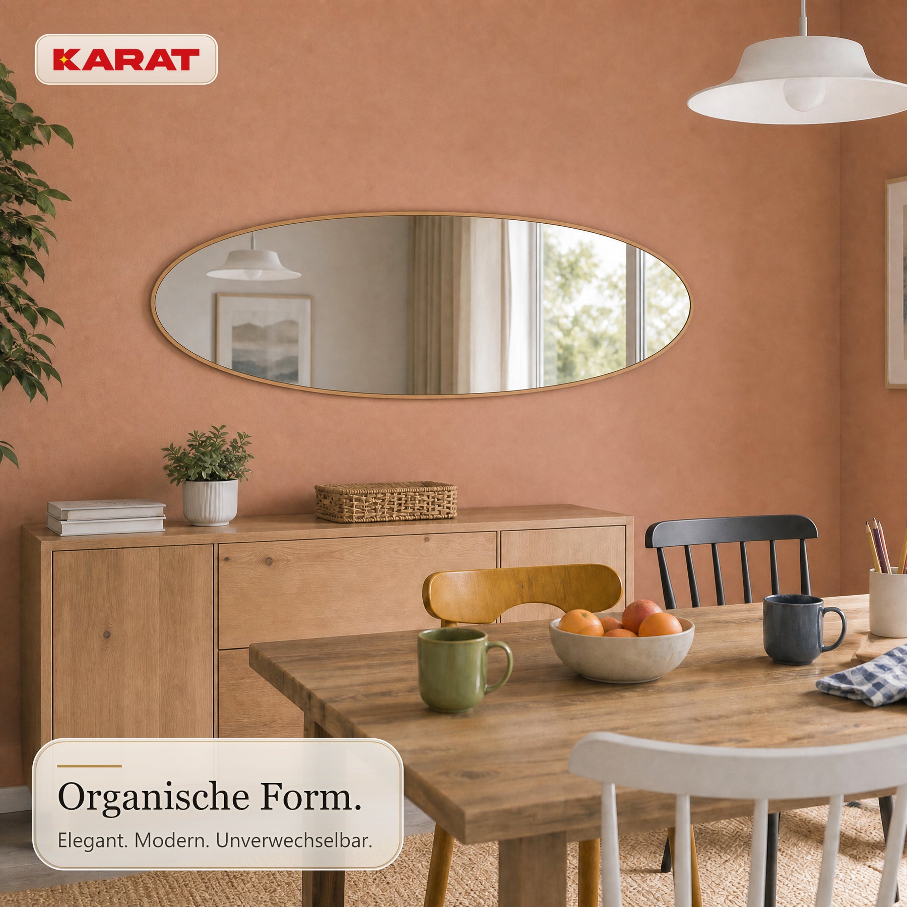 Ganzkörperspiegel | Nina | Organischer Wandspiegel mit Aluminiumrahmen in Holzoptik | 65 × 150 cm