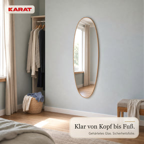 Ganzkörperspiegel | Nina | Organischer Wandspiegel mit Aluminiumrahmen in Holzoptik | 65 × 150 cm