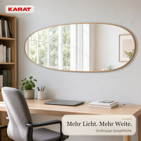 Ganzkörperspiegel | Nina | Organischer Wandspiegel mit Aluminiumrahmen in Holzoptik | 65 × 150 cm