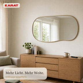Wandspiegel | Serena | Organischer Ganzkörperspiegel mit Aluminiumrahmen in Holzoptik | 60 × 120 cm