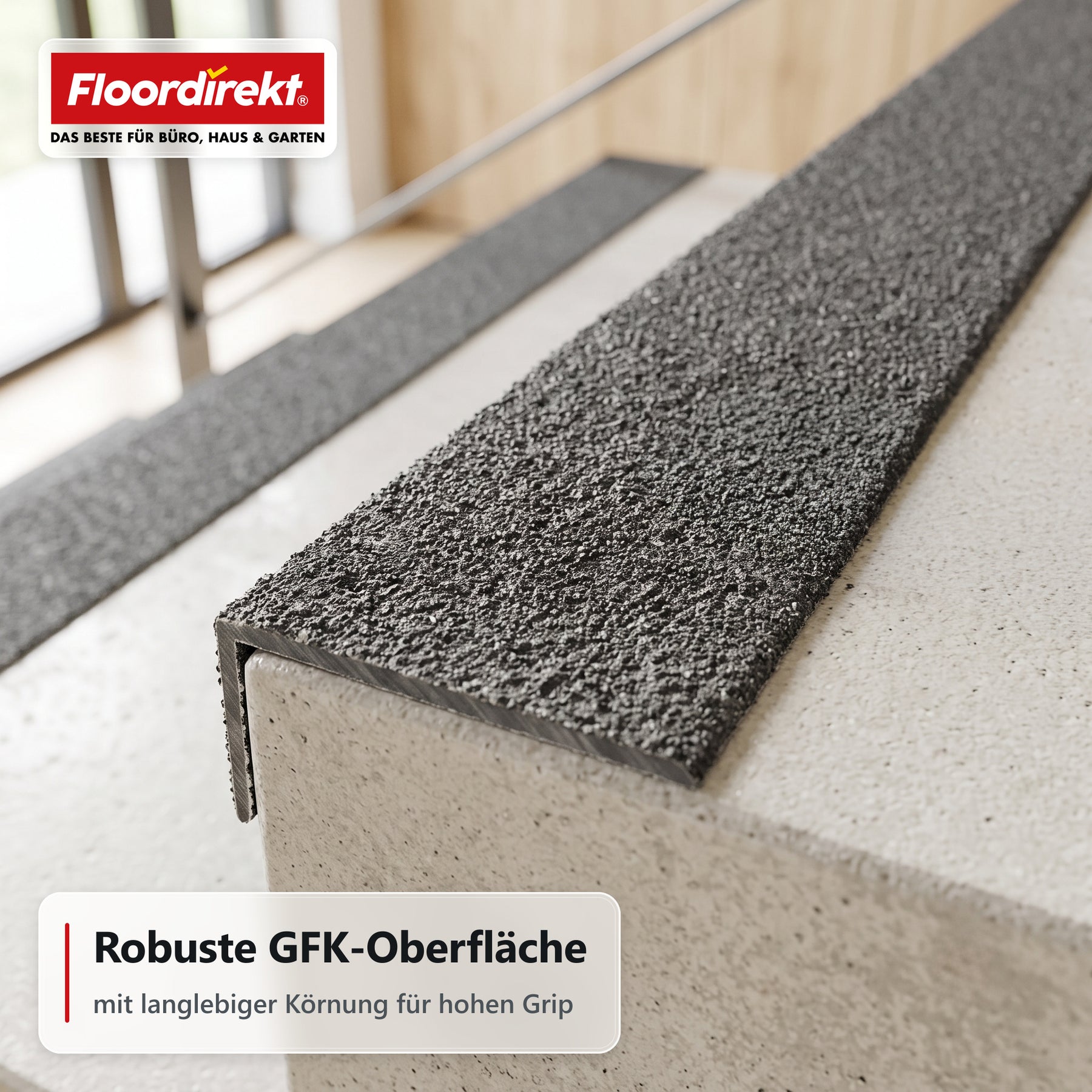 Treppenkantenprofil | Core | Rutschhemmendes GFK-Treppenprofil mit Aluminiumoxid-Beschichtung