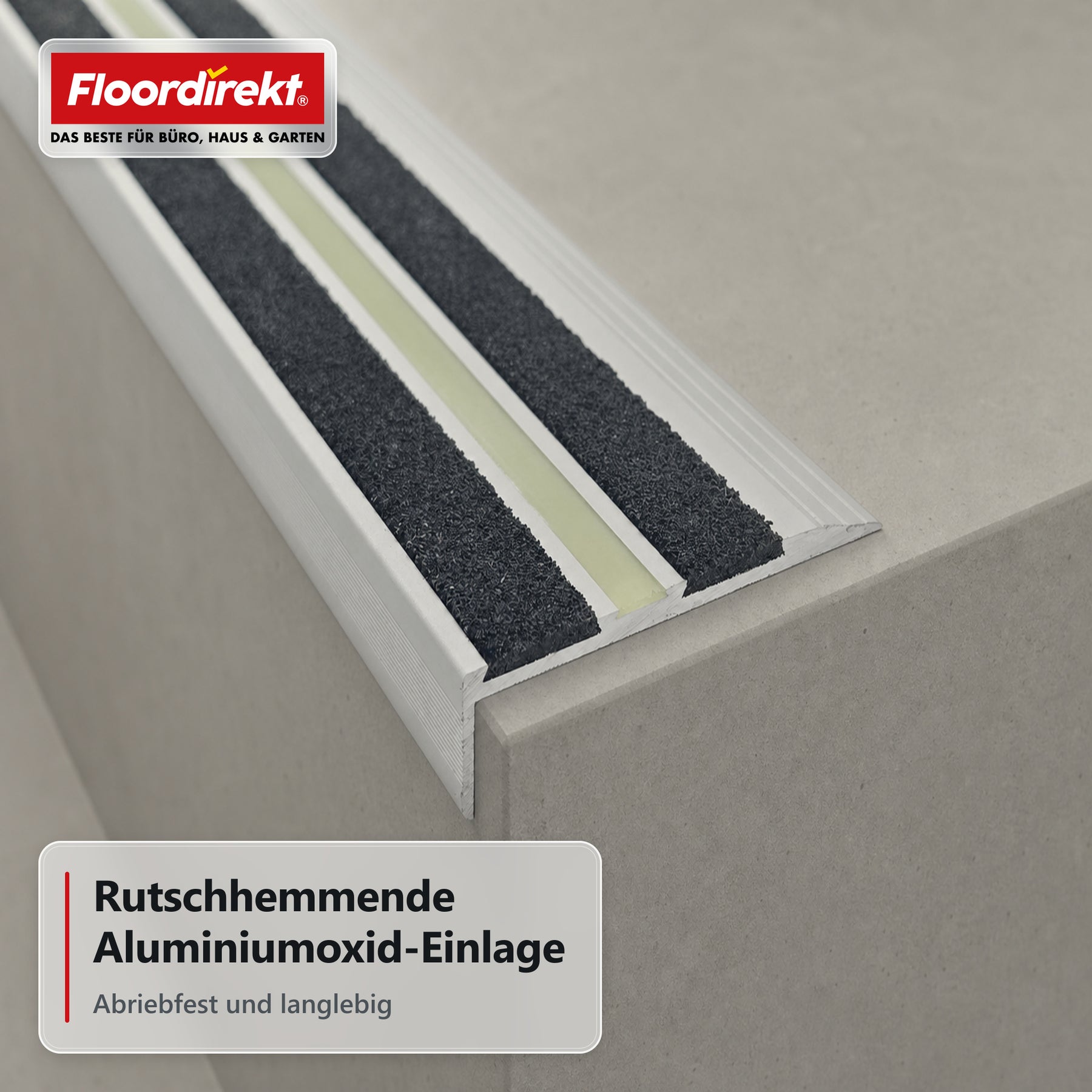 Treppenkantenprofil | Aura | Aluminium Anti-Rutsch-Profil mit nachleuchtendem Leuchtstreifen