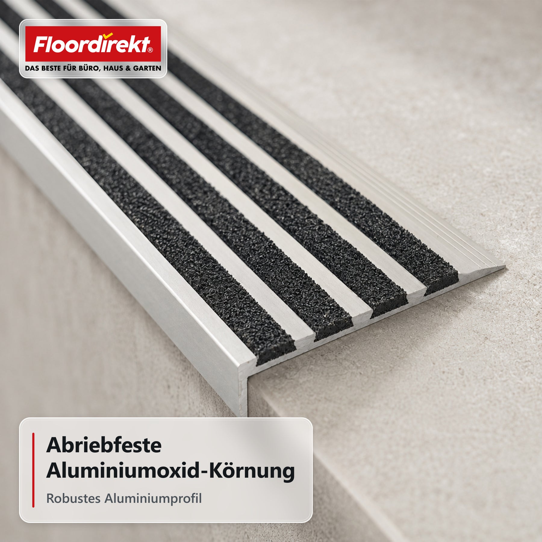 Treppenkantenprofil | Solid | Aluminium Anti-Rutsch-Profil mit Aluminiumoxid-Einlage