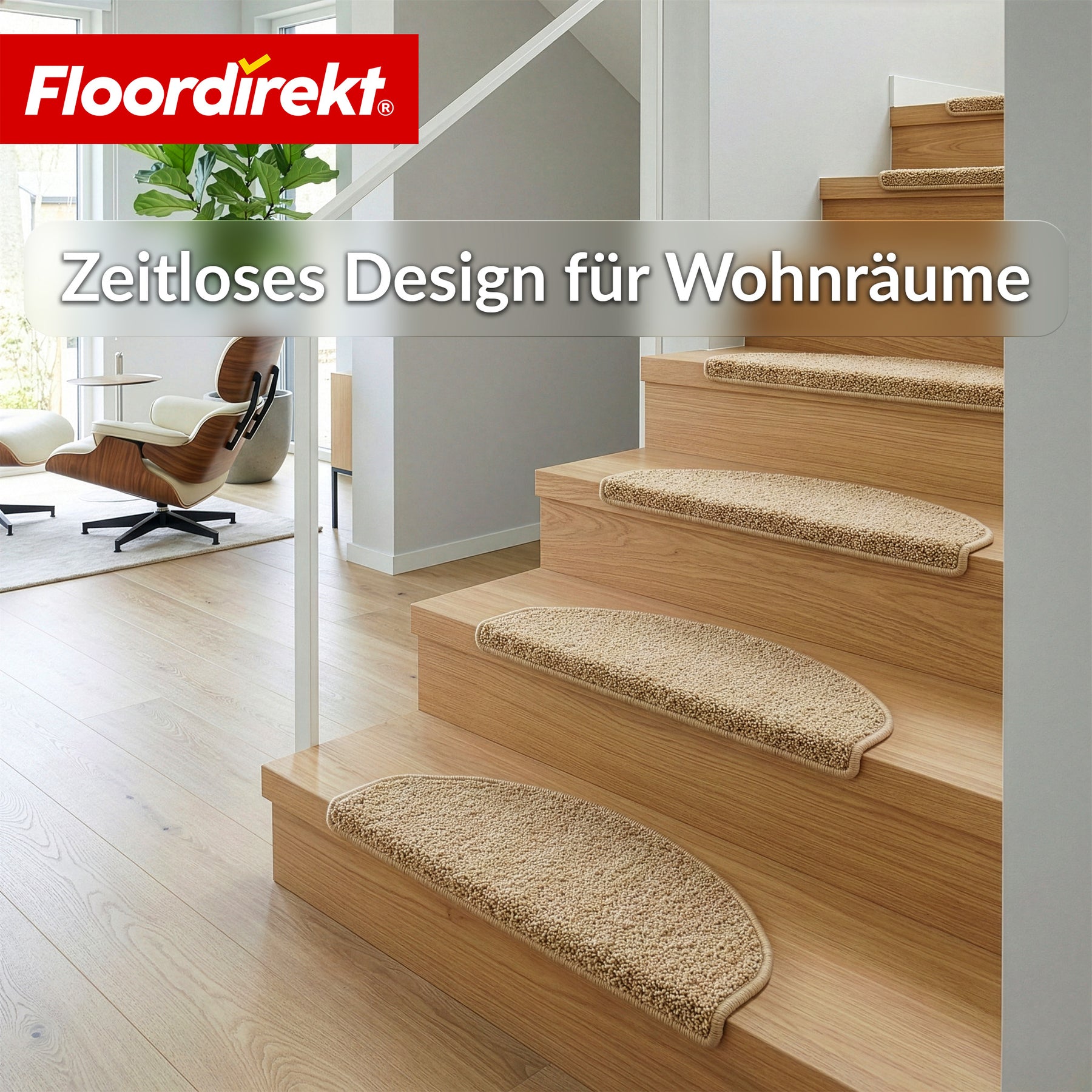 Stufenmatten | Madrid | Halbrunde Shaggy Treppenstufenmatte, selbstklebend & schalldämmend